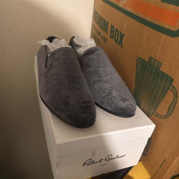 Robert Graham Renegade Velvet Loafers Gray Floral Skull Embossed Slip-On Shoes